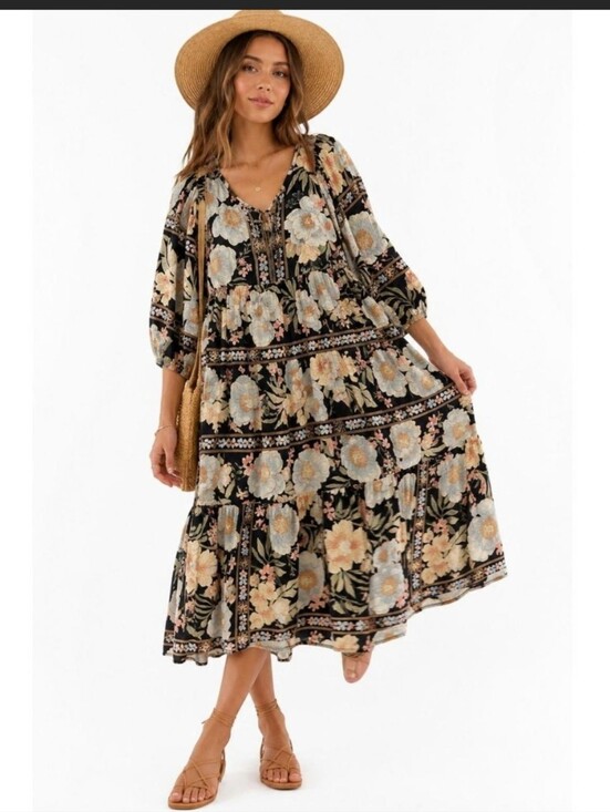 Billabong Dresses & Skirts - Billabong Black Floral Boho Midi Maxi Dress Small